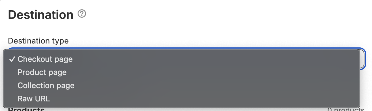 Select destination type