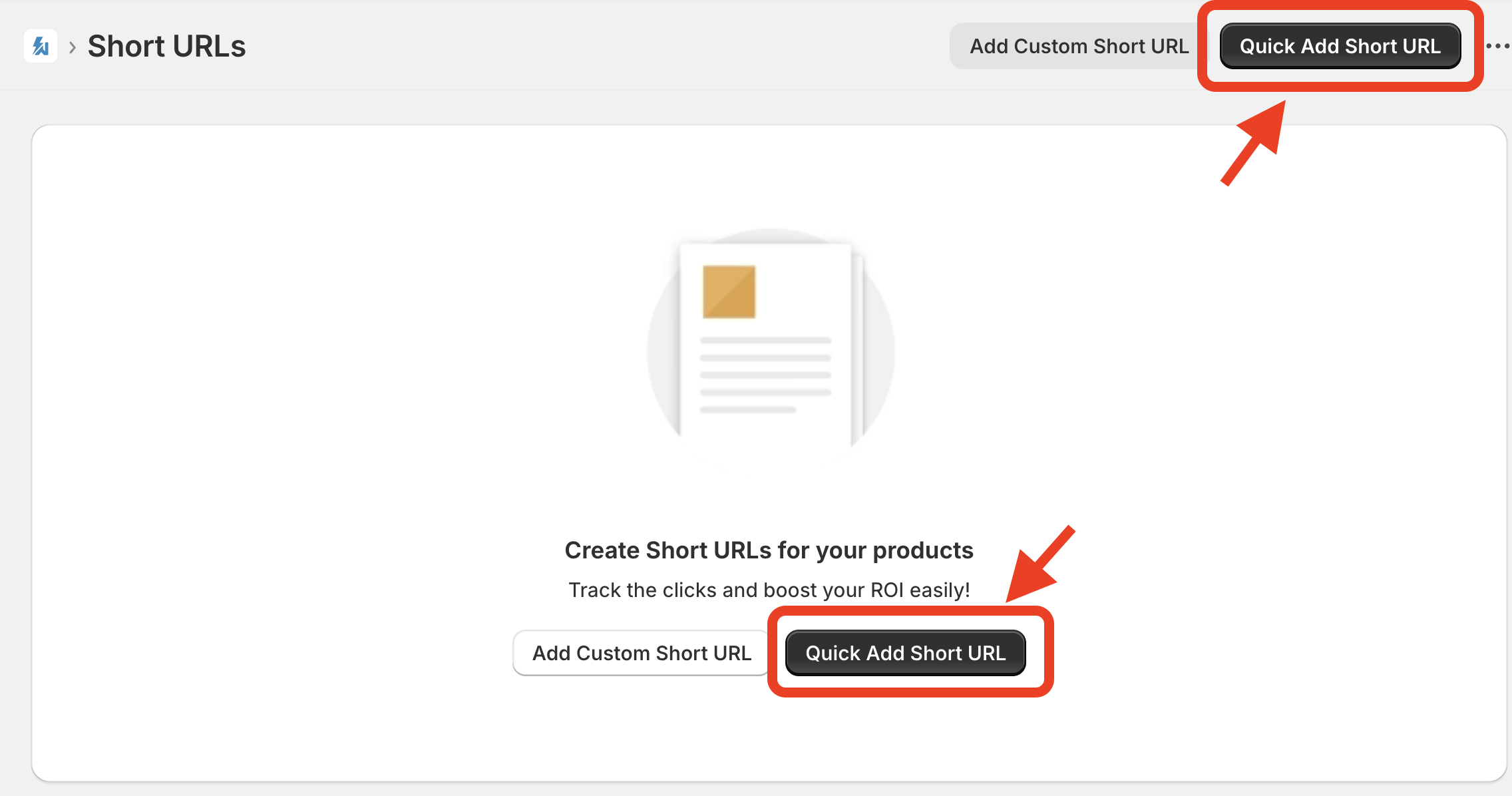 Quick Add Short URL button